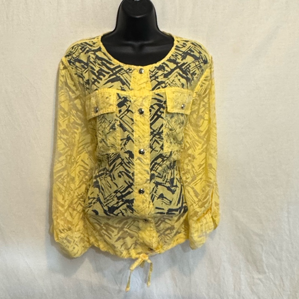 I-25 Lara Lane‎ PLUS SIZE 16W Yellow Sheer Lace Tie Front 3/4 Sleeve Jacket